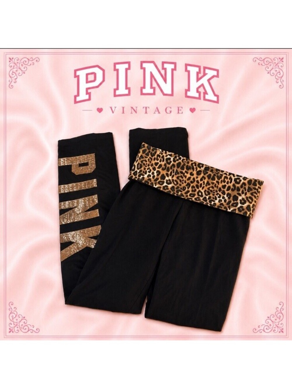Vintage Y2K Victoria’s Secret PINK Leopard Fold Over Yoga Bootcut Sequin Pant M